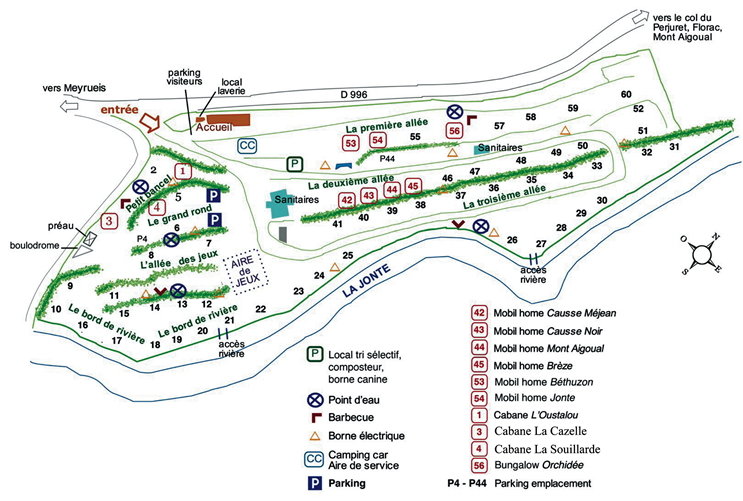 Plan du camping Le Pré de Charlet à Meyrueis en Cévennes
